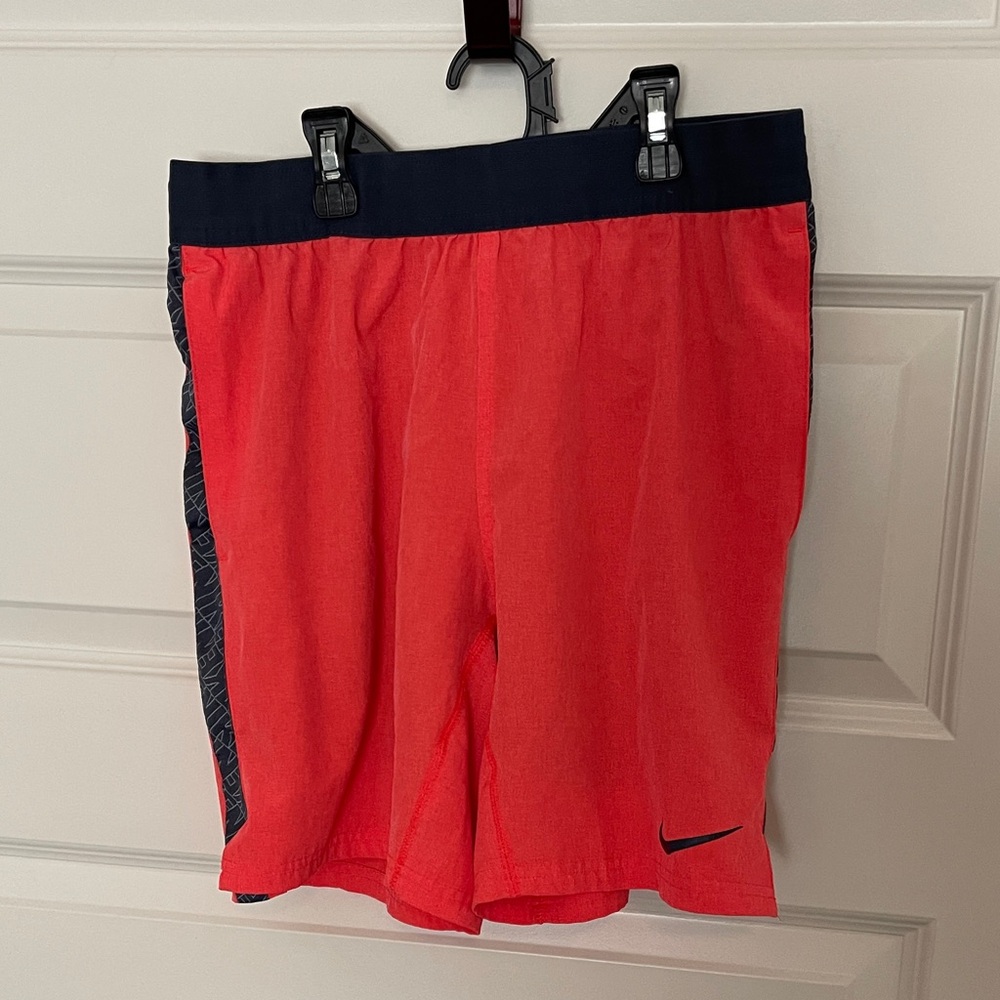 Nike Men’s Neon Orange Shorts with Blue Steel Trimming